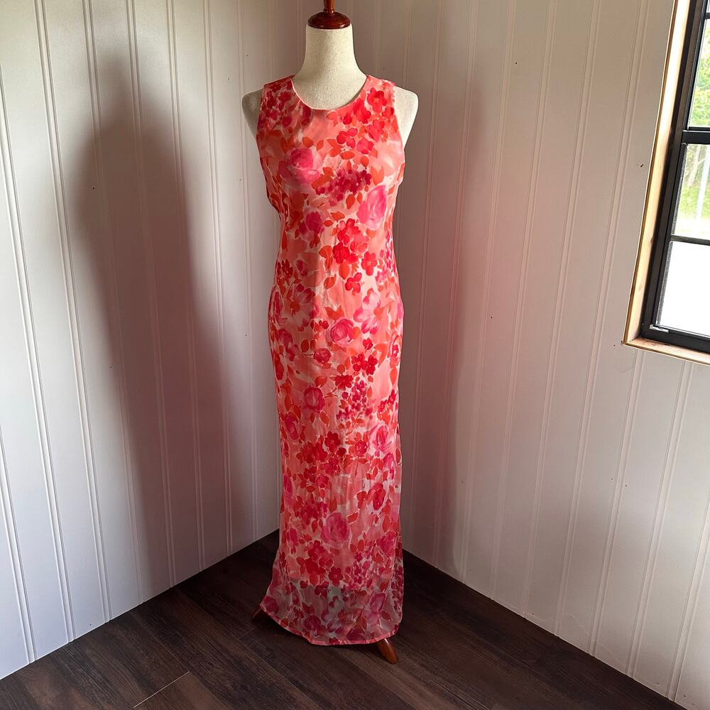 Vintage 90s/Y2K Pink Floral Maxi Dress Juniors 5/6